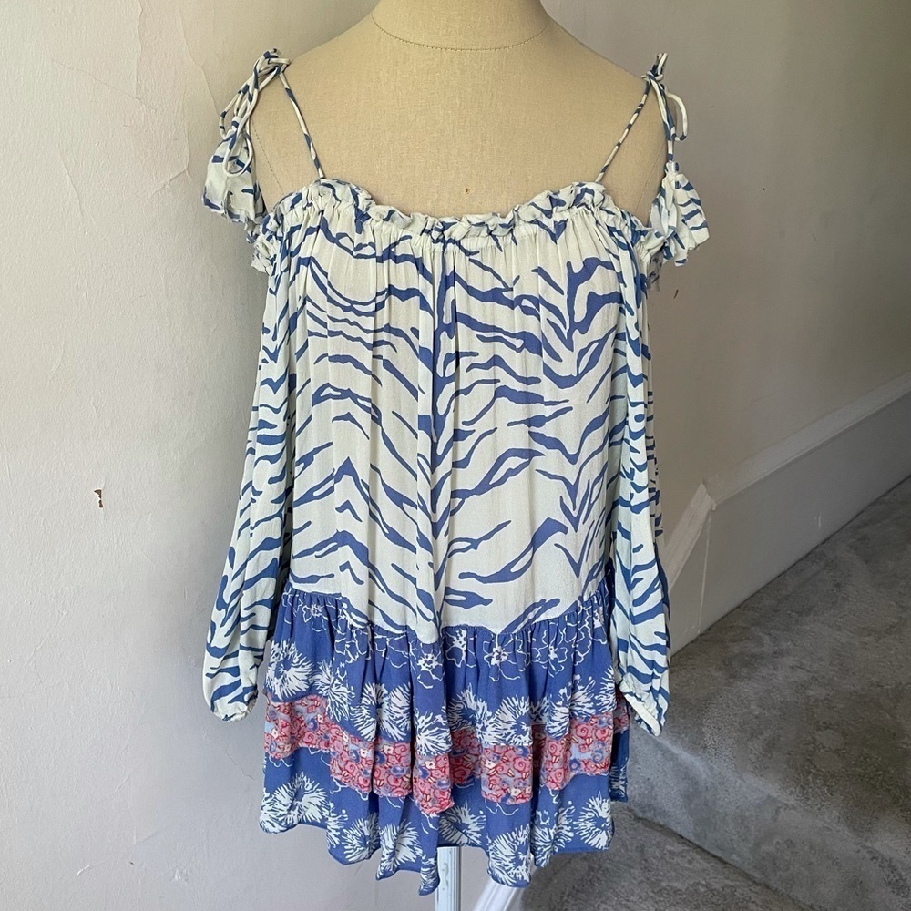 Anthropologie Pepin Multicolor Print Cold Shoulder 3/4 Sleeve Viscose Blouse S